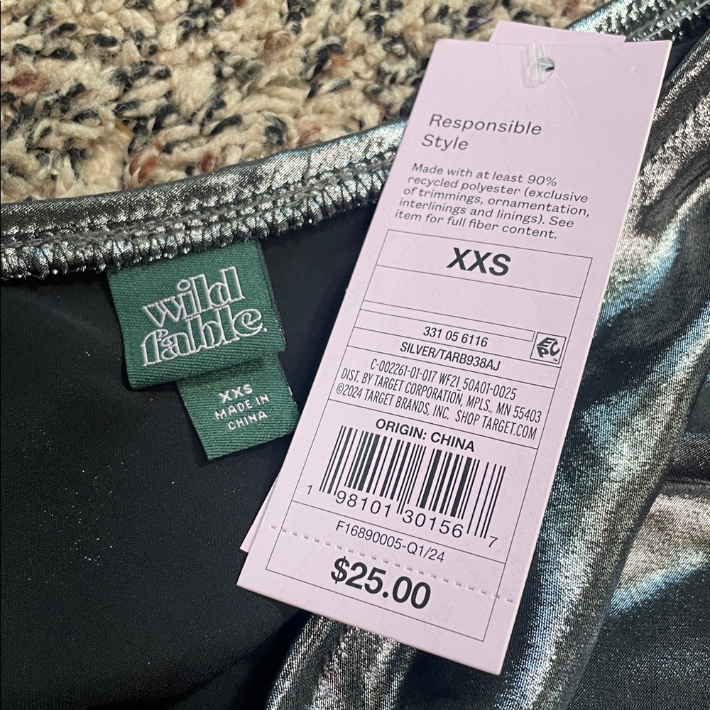 🆕Wild Fable Metallic Shimmer Liquid Party Silver Maxi Pull On Stretch Skirt NWT - Picture 6 of 6